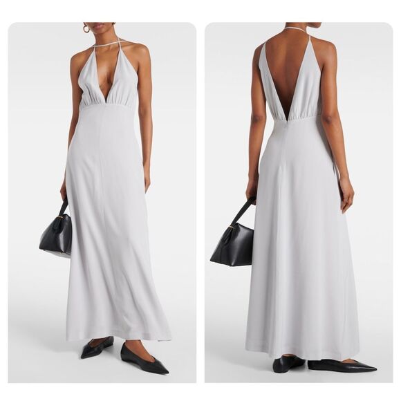 NWT TOTEME Halterneck silk crêpe de chine maxi dress Size US 4 $960 - Picture 1 of 12